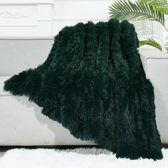 Fuzzy Faux Fur Throw Blanket Dark Green Super Soft Cozy Plush Fuzzy Shaggy Blanket for Couch Sofa Bed (Dark Green, Throw(50"x60"))