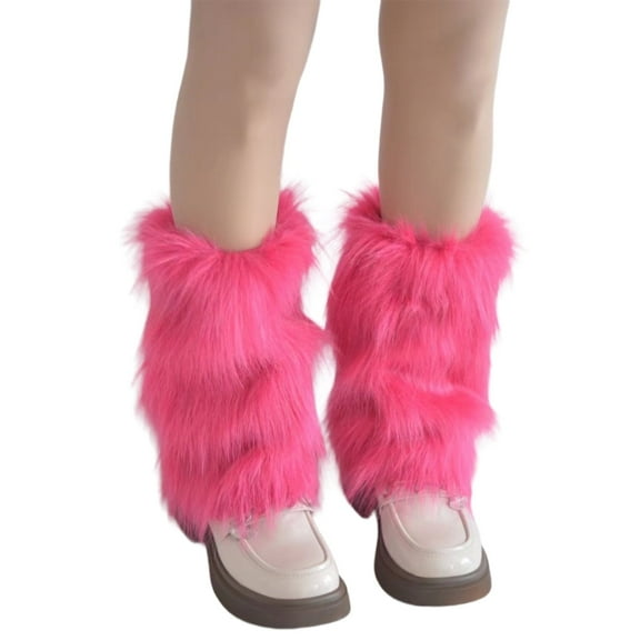 Fuzzy Faux Furs Leg Warmers Furs Heels Long Boots Cuffs Cover Has Elastic One Pair Carnivals Boot Cover Y2K JK Uniform