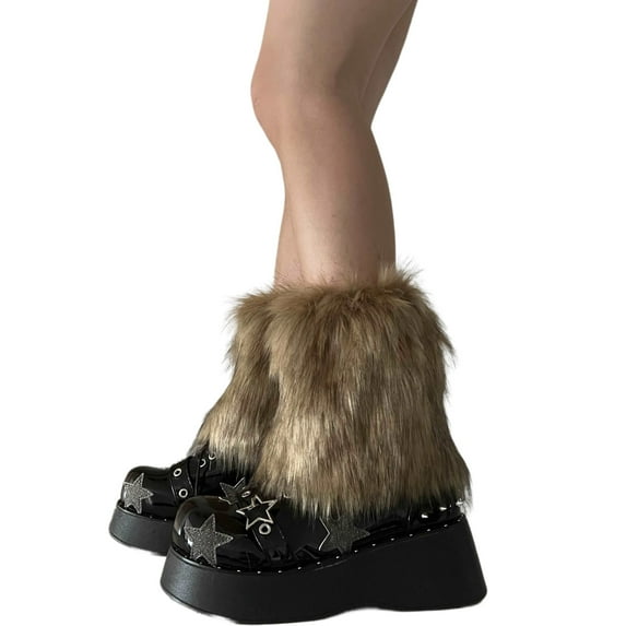 Fuzzy Faux Furs Leg Warmers Furs Long Boots Cuffs Cover Has Elastic Pair Carnivals Boot Cover JK Uniform