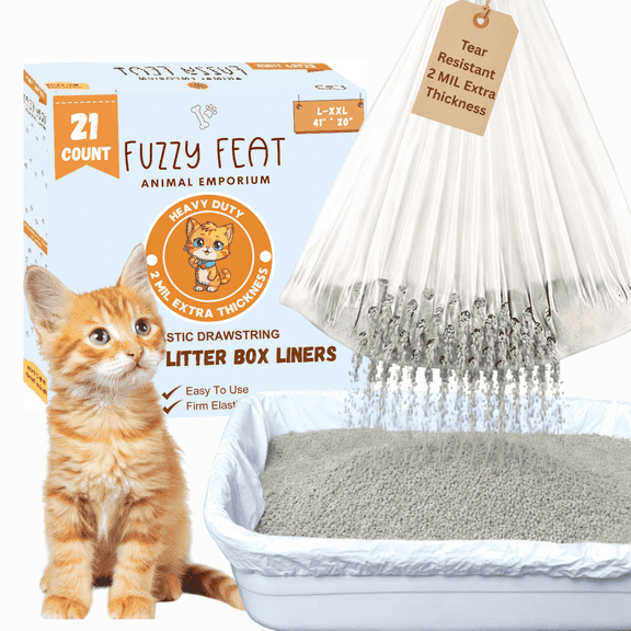 Fuzzy Feat Sifting Small Drawstring Litter Box Liner Bags, 21 Count