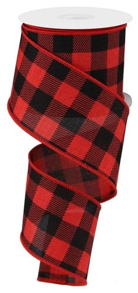 Fuzzy Flannel Plaid Christmas Wired Ribbon, Black & Red, 2.5 Inches x 50 Yards