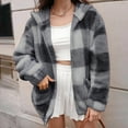thumbnail image 1 of Fuzzy Fleece Cardigans for Women Plaid Hooded Loose Open Front Winter Jackets Lounge Comfortable Long Sleeve Warm Coats Fall Fashion Outfits 2025, 1 of 6