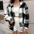 thumbnail image 1 of Fuzzy Fleece Cardigans for Women Plaid Hooded Loose Open Front Winter Jackets Lounge Comfortable Long Sleeve Warm Coats Fall Fashion Outfits 2025, 1 of 6