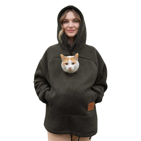 Fuzzy Fleece Cat Pouch Hoodie For Women Men Pet Carrier Hoodie Zipper Pet Care Hoodies Oversize Hooded Sweatshirt With Zip Kangaroo
