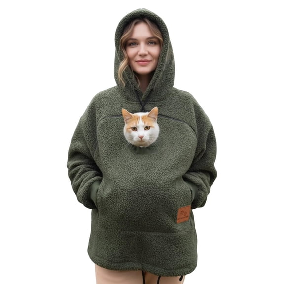 Fuzzy Fleece Cat Pouch Hoodie For Women Men Pet Carrier Hoodie Zipper Pet Care Hoodies Oversize Hooded Sweatshirt With Zip Kangaroo