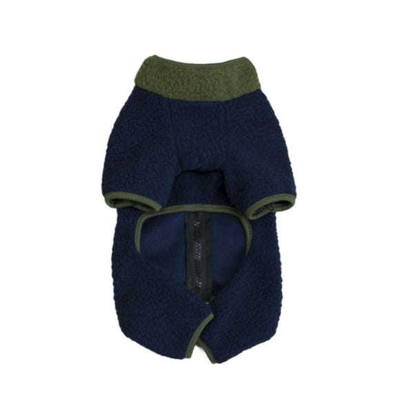 Fuzzy Fleece Dog Pajamas for Small Dogs,Pet Sweater for small Medium dog,Warm Puppy Jumpsuit with Double D-Ring,Turtleneck Zipper Cozy Winter Fall Pjs Clothes,Dark Blue S