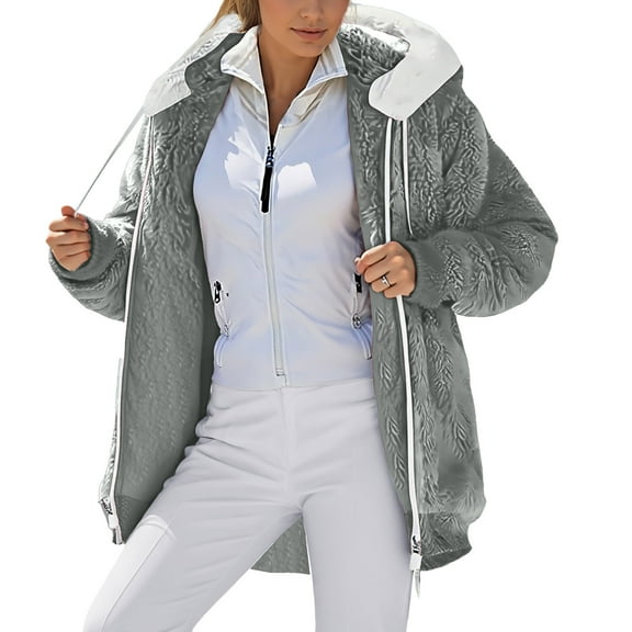 Fuzzy Fleece Jacket Women Plus Size Full Zip Up Fluffy Sherpa Hooded Coat 2025 Casual Fall Winter Warm Outerwear with Pockets