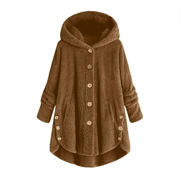 Fshiont Fuzzy Fleece Jacket for Women Lightweight Cozy Button Hooded Shirts Womens Winter Coats Causal Plus Size Bed Jackets
