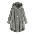 thumbnail image 1 of Fshiont Fuzzy Fleece Jacket for Women Lightweight Cozy Button Hooded Shirts Womens Winter Coats Causal Plus Size Bed Jackets, 1 of 4