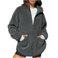 thumbnail image 1 of Fuzzy Fleece Jackets for Women Oversized Zip up Long Sleeve Fall Winter Casual Warm Cardigan with Pockets New Windbreaker Jacket Women Fall Dark Gray XL, 1 of 5