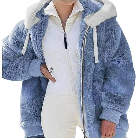 Fuzzy Fleece Jackets for Women Plus Size Full Zip Oversized Winter Warm Coats Puffy Sherpa Color Block Patchwork Cardigan Sweatshirt Outerwear with Pockets