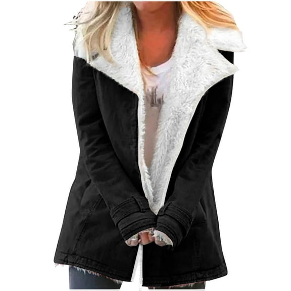 Fuzzy Fleece Jackets for Women, Lapel Button down Faux Lined Warm Coat, Long Sleeve Jackets Outwear