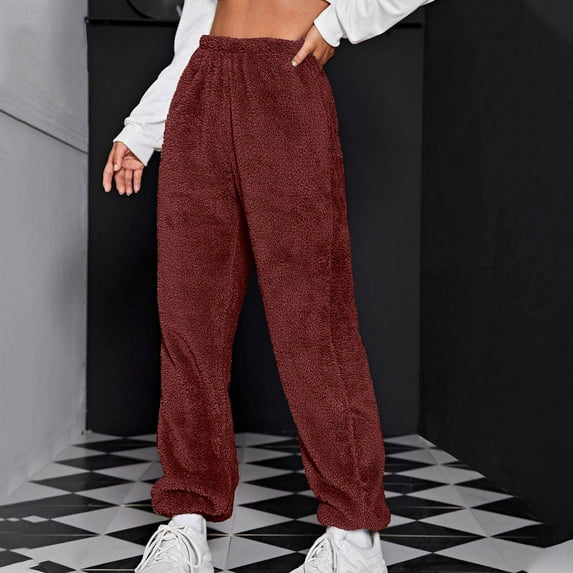 Fuzzy Fleece Lounge Pants for Women Soft Thick Warm Casaul Pajama Pant Elastic Waist Thermal Pjs Long Trousers Sleepwear Fall Winter Comfy Clothing