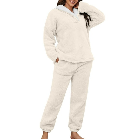 Fuzzy Pajama Set for Women Long Sleeve Pullover Pants Set Lounge Sets for Women 2 Piece Winter Womens Pajama Sets