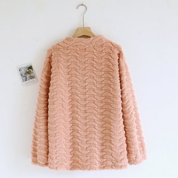 Fuzzy Fleece Pajamas Tops for Women Long Sleeve Thermal Pullover Winter Warm Sleepwear Soft Fuzzy Loungewear New Orange M