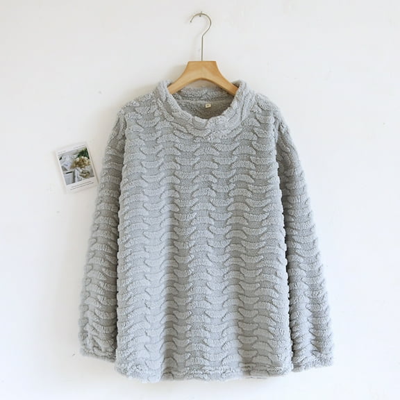 Fuzzy Fleece Pajamas Tops for Women Long Sleeve Thermal Pullover Winter Warm Sleepwear Soft Fuzzy Loungewear New Women's Nightshirt Gray XL