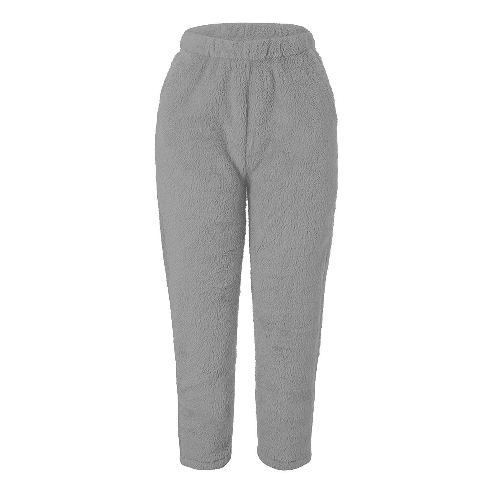 Fuzzy Fleece Pants for Women Soft Warm Faux Shearling Elastic Waist Loose Pajama  Bottoms Plus Size Loungewear (3X-Large, Hot Pink) 