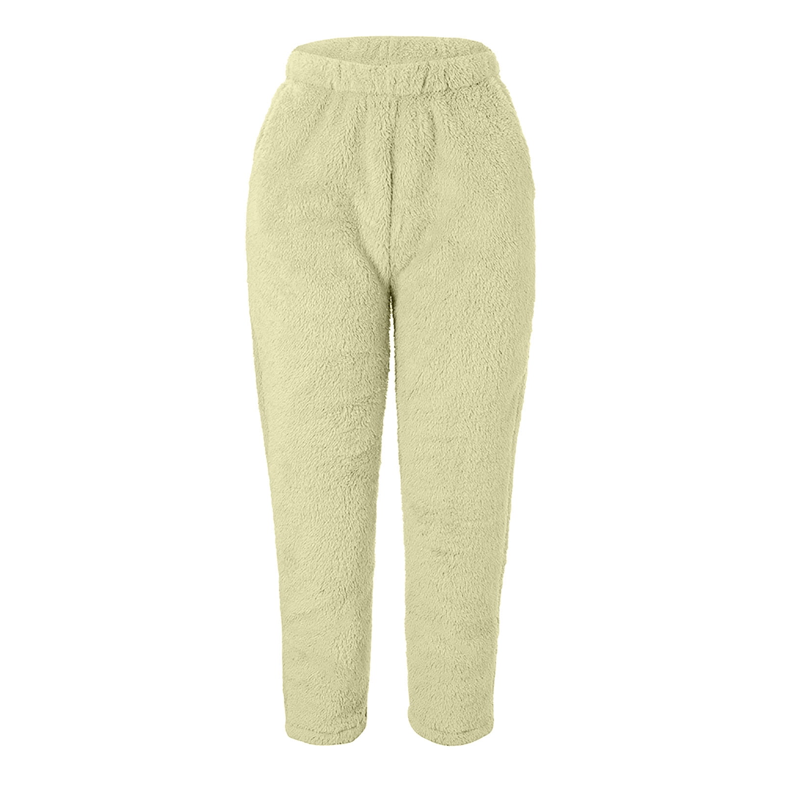 Fuzzy Fleece Pants for Women Soft Warm Faux Shearling Elastic Waist Loose  Pajama Bottoms Plus Size Loungewear (Large, Black) 