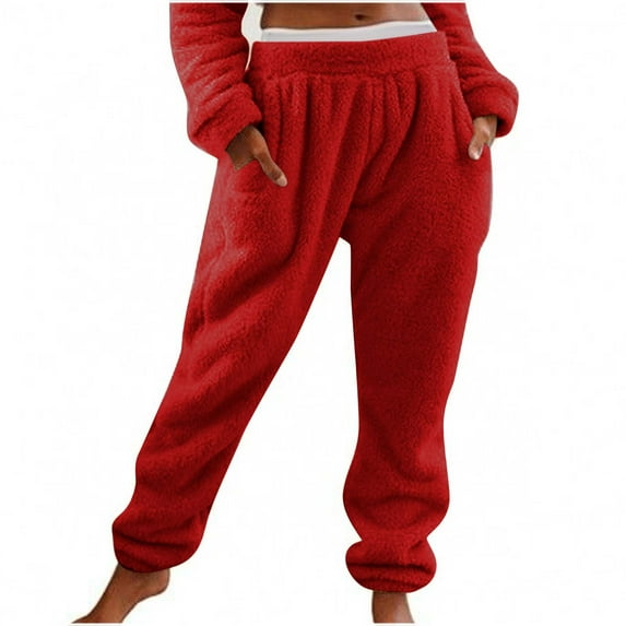 Fuzzy Fleece Pants for Women Winter Casual Loose Plush Pajama Pants Solid Color Plus Size Sleepwear Stretch High Waist Sweatpants
