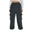 thumbnail image 1 of Fuzzy Fleece Pants for Women Winter Casual Loose Plush Pajama Pants Solid Color Plus Size Sleepwear Stretch High Waist Sweatpants, 1 of 6