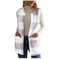 thumbnail image 1 of Fuzzy Fleece Plaid Jacket Vests for Women with Pockets Sleeveless Open Front Sweater Cardigan Lightweight Coat (L, Purple), 1 of 7