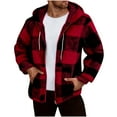 thumbnail image 1 of Fuzzy Fleece Sherpa Jacket for Men Long Sleeve Casual Zipper Up Plaid Coat Fall Winter Warm Lightweight Loose Hooded Outerwear with Pocket, 1 of 5