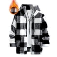 thumbnail image 1 of Fuzzy Fleece Sherpa Jacket for Men Long Sleeve Casual Zipper Up Plaid Coat Fall Winter Warm Lightweight Loose Hooded Outerwear with Pocket, 1 of 5