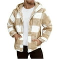 thumbnail image 1 of Fuzzy Fleece Sherpa Jacket for Men Long Sleeve Casual Zipper Up Plaid Coat Fall Winter Warm Lightweight Loose Hooded Outerwear with Pocket, 1 of 5