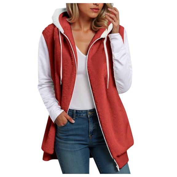 Fuzzy Fleece Vest For Women Zip Up Fall Fashion Hooded Sleeveless Sherpa Jacket With Pockets Lightweight Vest