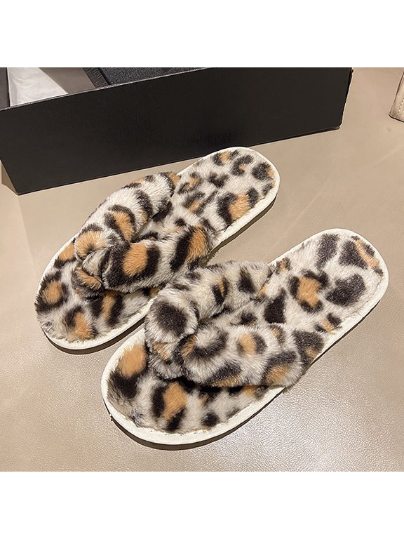 Fuzzy Flip Flops for Women Fluffy Winter Slippers Cozy Comfy Open Toe House Slippers Soft Plush Slides Anti-Skid Indoor Outdoor Home Bedroom Shoes for Winter(Beige,40-41)