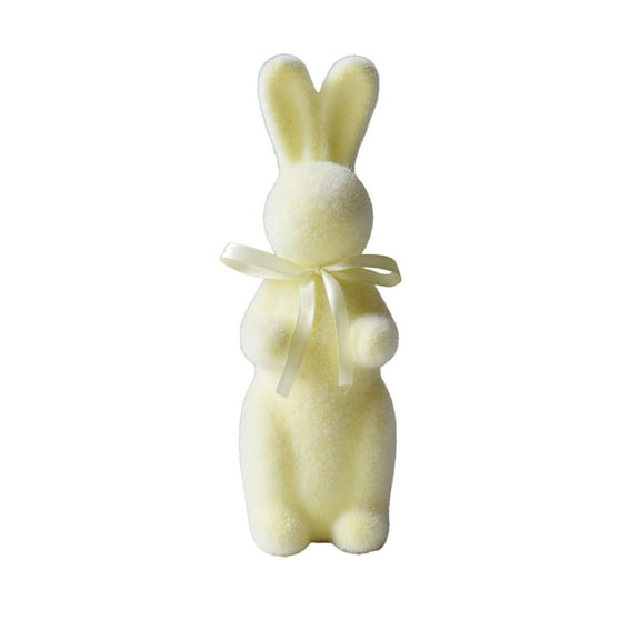 Fuzzy Flocked Bunny Easter Spring Decor,Easter Bunny Figurine Decor,Standing Spring Foam Rabbit Statue Tabletop Ornament Present for Garden Home Table Office Dining Room Mantle Party Supplies