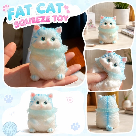 Fuzzy Flocked Chubby Fat Cat Squishy Toys, Realistic Slow Rise Kitten Sensory Squeeze Fidget, Perfect Gift for Family and Friends