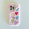 thumbnail image 1 of Fuzzy Fluffy Case Compatible for iPhone 13 with Lens Kickstand, Cute Furry Plush Heart Pattern Phone Case for Girls Women Winter Warm Soft Back Shockproof Protective Cover, Pink, 1 of 8