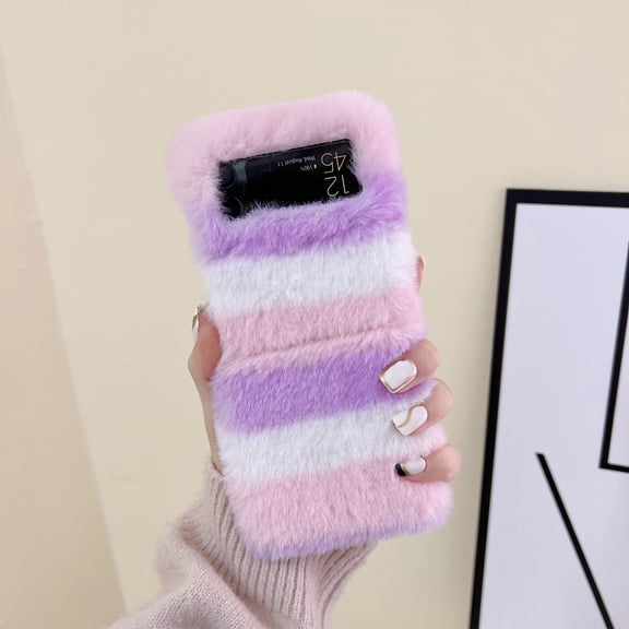 Fuzzy Fluffy Cases Compatible with Samsung Galaxy Z Flip 4 - Cute Furry Plush Fur Phone Cases for Girls Women Winter Warm Soft Back Shockproof Protective Cover for Z Flip 4 5G,Pink