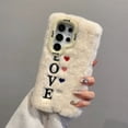 thumbnail image 1 of Fuzzy Fluffy Hearts Case Compatible with Samsung Galaxy S24 Ultra - Cute Furry Plush Faux Fur Heart Print Phone Cases for Girls Women Winter Warm Soft Back Cover with Camera Cover Kickstand, White, 1 of 6