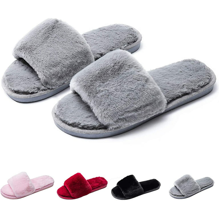 Fuzzy Fluffy Slides Fur House Slippers for Women Slip On Memory Foam  Sandals Slippers Open Toe Slippers Women Flat Spa Slides Slippers House  Shoes