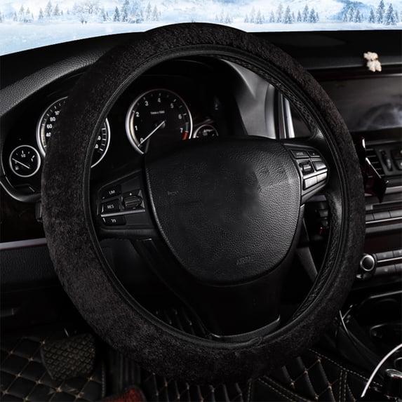 Fuzzy Fluffy Steering Wheel Cover, Winter Warm Soft Non-Slip Car Steering Wheel Protection Decoration, Universal for Most Cars,Black