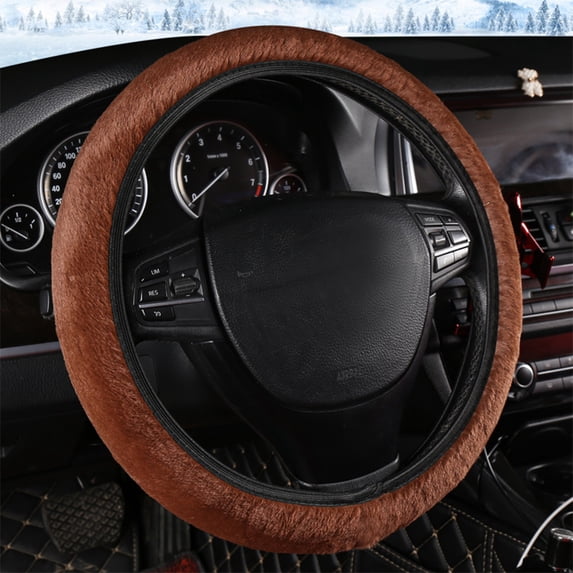 Fuzzy Fluffy Steering Wheel Cover, Winter Warm Soft Non-Slip Car Steering Wheel Protection Decoration, Universal for Most Cars,Coffee
