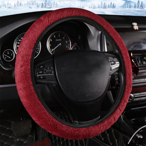 Fuzzy Fluffy Steering Wheel Cover, Winter Warm Soft Non-Slip Car Steering Wheel Protection Decoration, Universal for Most Cars,Red