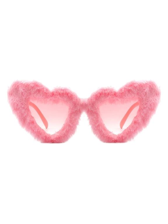 Fuzzy Fluffy Sunglasses Oversized Heart Shape Party Shades UV400 Pink