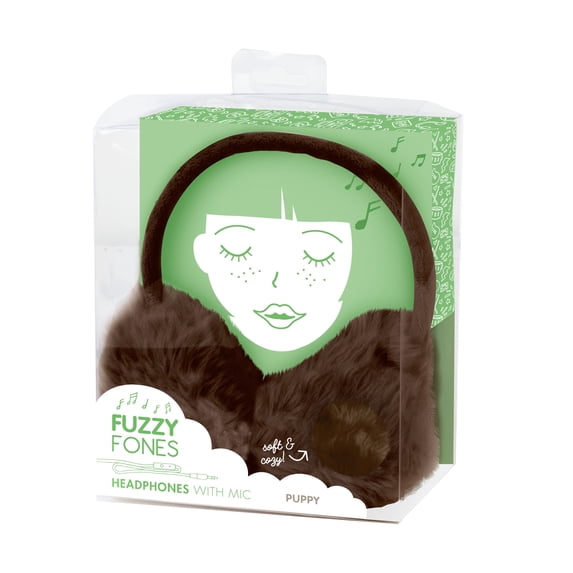 Fuzzy Fones Headphone Earmuffs with Microphone, Puppy, Brown, Perfect Gift