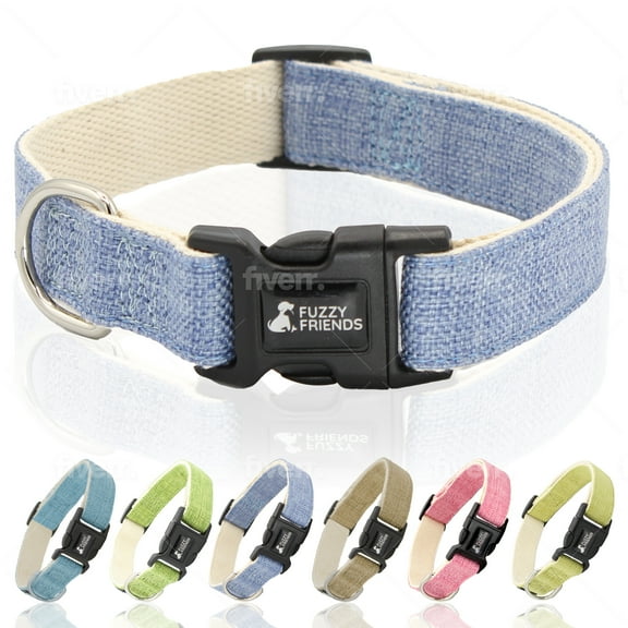 Fuzzy Friends Dark Blue Hemp Dog Collar. Chemical free, environment friendly, great for sensitive skin or allergies. Made of sustainable hemp with no harsh dyes or chemicals. Hypoallergenic dog collar