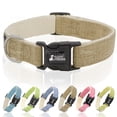 thumbnail image 1 of Fuzzy Friends Khaki Hemp Dog Collar. Chemical free, environment friendly, great for sensitive skin or allergies. Made of sustainable hemp with no harsh dyes or chemicals. Hypoallergenic dog collar, 1 of 7