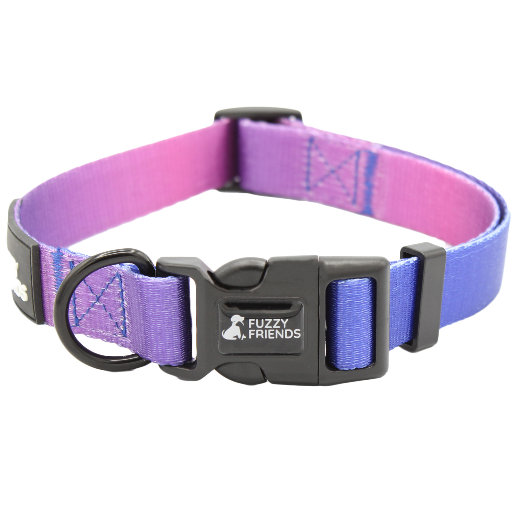 Fuzzy Friends purple mood ombre dog collar with optional matching leash  set. A cool, luxury dog collar with boho, tie dye colors. 