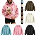 thumbnail image 1 of Fuzzy Full Zip Dog Pouch Hoodie for Women, Plush Pet Carrier Jacket, Warm Zip Up Sweatshirt for Dog Lovers Home Lounging Daily Wear, 1 of 6