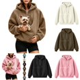 thumbnail image 1 of Fuzzy Full Zip Dog Pouch Hoodie for Women, Plush Pet Carrier Jacket, Warm Zip Up Sweatshirt for Dog Lovers Home Lounging Daily Wear, 1 of 6