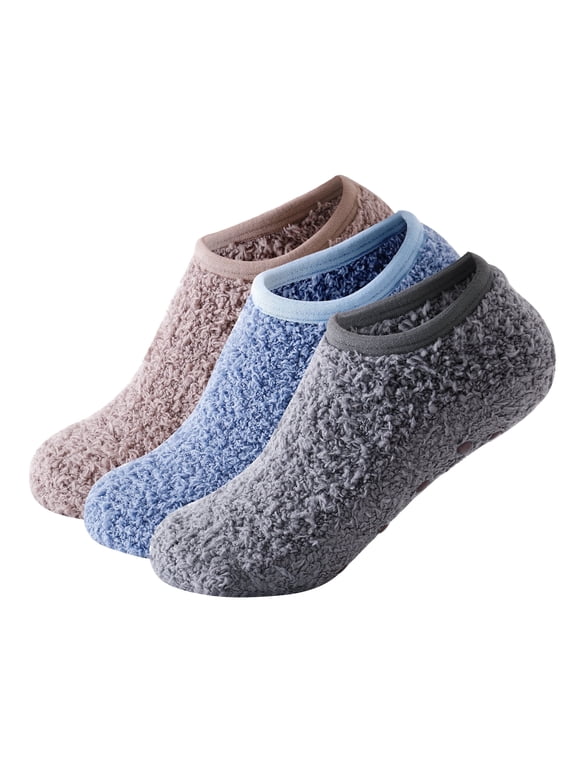 Fuzzy Grip Socks for Women,Thick Warm Slipper Cozy Fluffy Non Slip Ankle Hospital socks With Grips