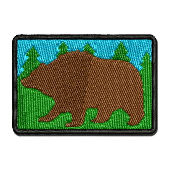 Fuzzy Grizzly Bear Silhouette Applique Multi-Color Embroidered Hook & Loop Patch - 2.0 Inch Mini