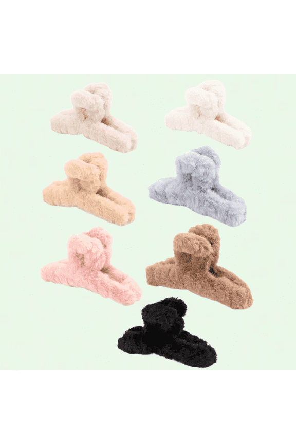 Fuzzy Hair Clips Set of 7, 4.5 Inch Claw Clips for Thick Hair, Perfect for Winter and Spring