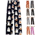 thumbnail image 1 of Fuzzy Halloween Pajama Pants Women Men Flannel Pjs Pants Couples Matching Plush Pajama Bottom Costume Gifts,Black, 1 of 8